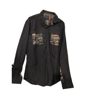 Nomad Black Green Camo Long Sleeve Button Down Shirt Med